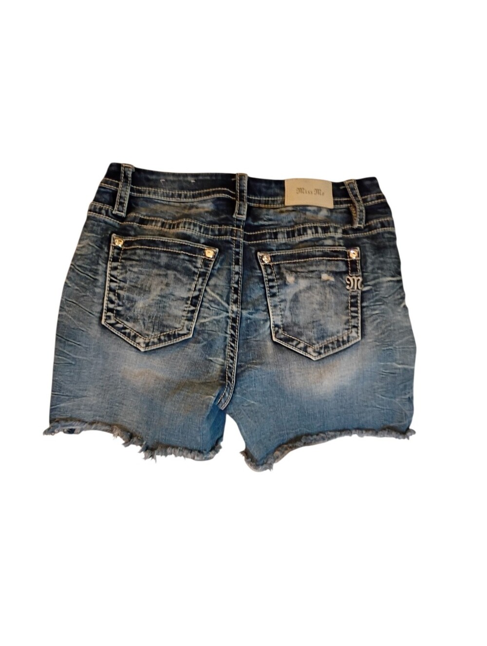Miss me Ripped Distressed Blue Denim Jean Signature M High Rise Midi-Shorts - Picture 8 of 13